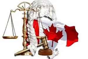 Scales of justice and Canadian flag